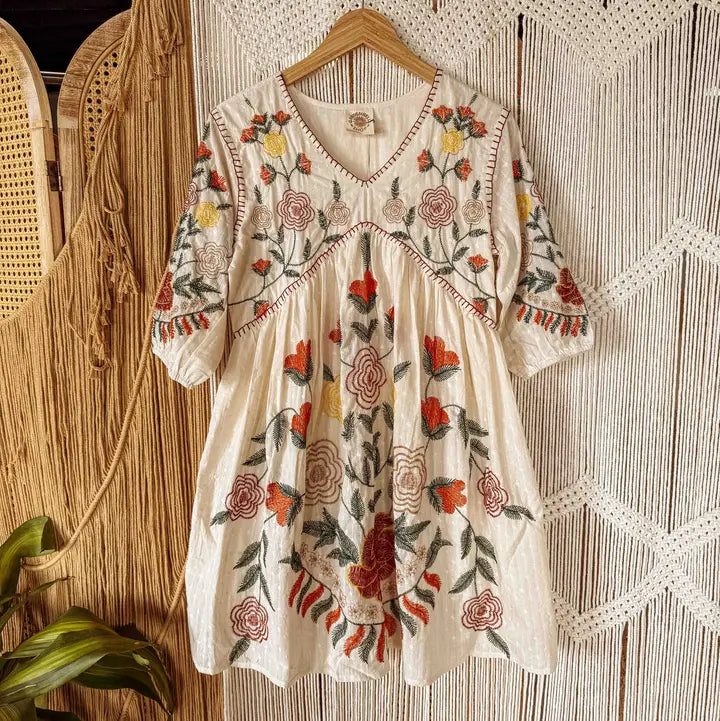 fall embroidered dress Boho Floral Cotton – Wild Rose Artisans crystal while the corseted bodice Size:Custom Order Asos ARRANGE green maxi