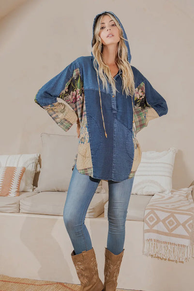 Boho Chic denim and patchwork shirt