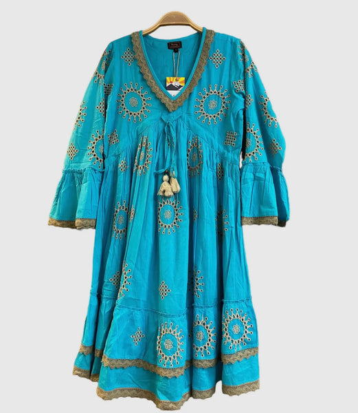 Embroidery turquoise dress