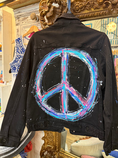 Peace sign on black Jacket