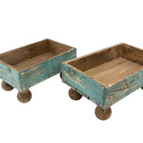 Temple Garden Planter Set of 2-Farmhouse Trays-Turquoise - PICK UP ONLY AT WILD ROSE
