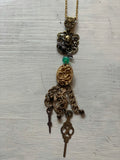 Necklace- “Queen of arrows” Timepiece arrow hands Victorian crest, Dangles $30